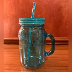 Teal Aladdin Insulated Mason Jar Tumbler/Mug With Lid And Straw 32 Oz